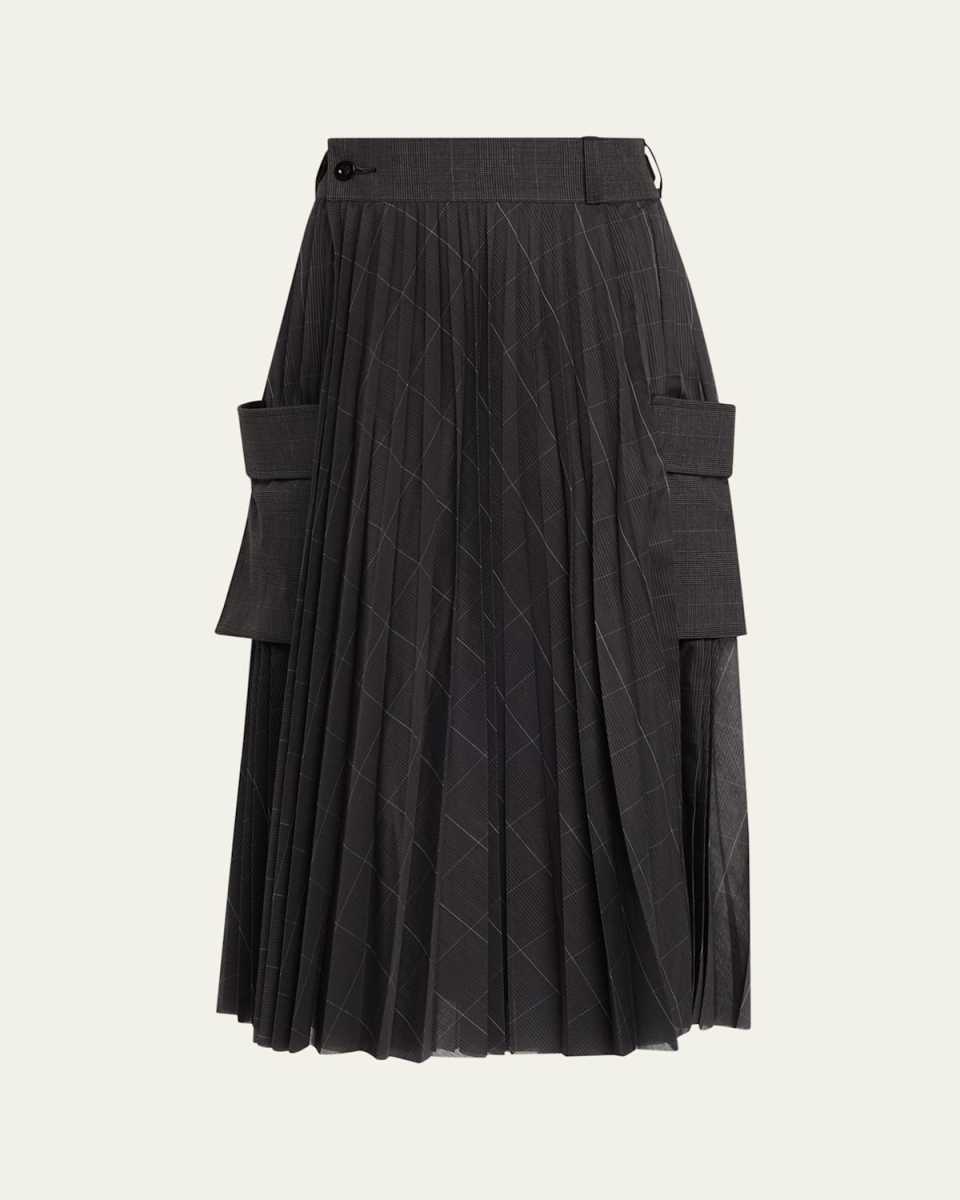 Glen Pleated Check-Print Midi Skirt